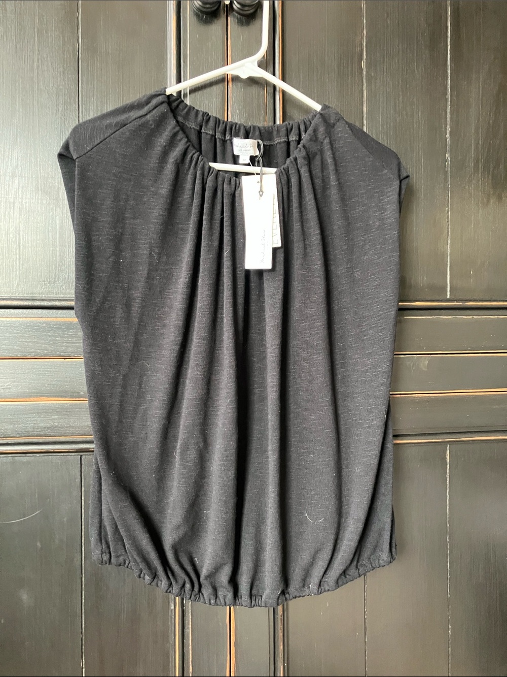 Michael Stars Black Women's Gathered Neck Cap-Sleeve Top